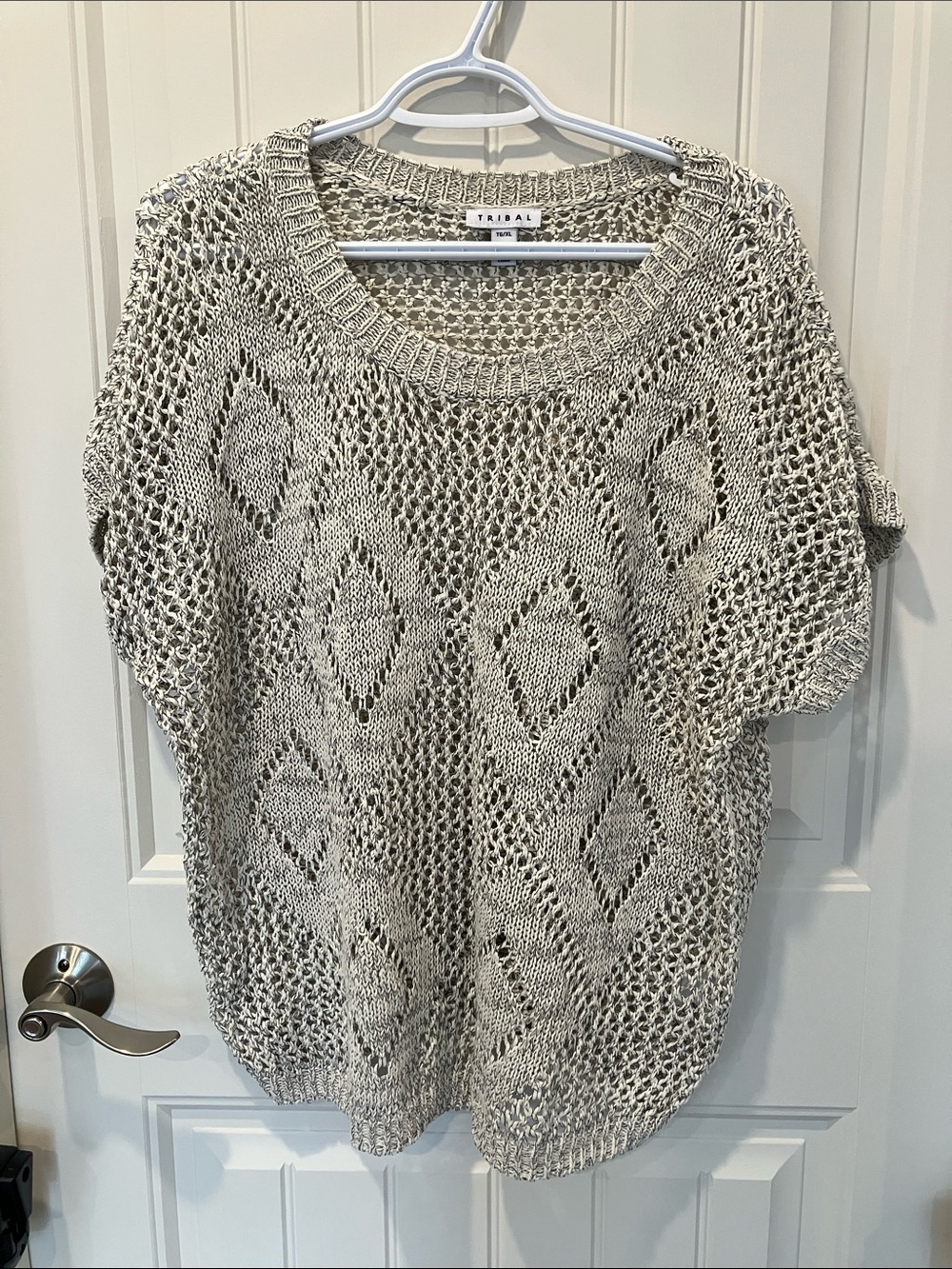 TRIBAL Open Sweater Topper OATMEAL GREY Sz XL